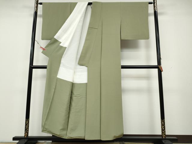 平和屋着物●上質な色無地　吉祥地紋　裏葉柳色　正絹　逸品　CAAY4908ut