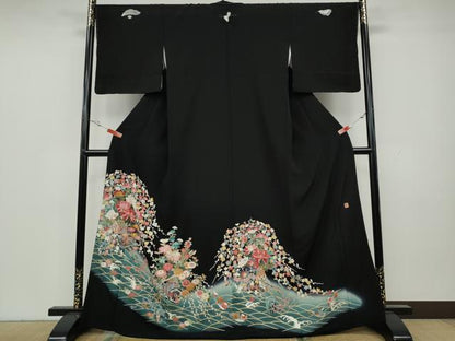 平和屋着物●豪華黒留袖 友禅 作家物 立波陶器花文 暈し染め 正絹 逸品 未使用 CAAY4927ut