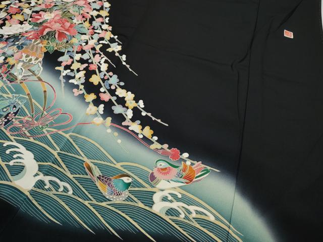 平和屋着物●豪華黒留袖 友禅 作家物 立波陶器花文 暈し染め 正絹 逸品 未使用 CAAY4927ut