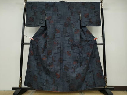 平和屋着物●結城紬 100亀甲 破れ色紙重ね風景文 正絹 逸品 CAAY4954ut