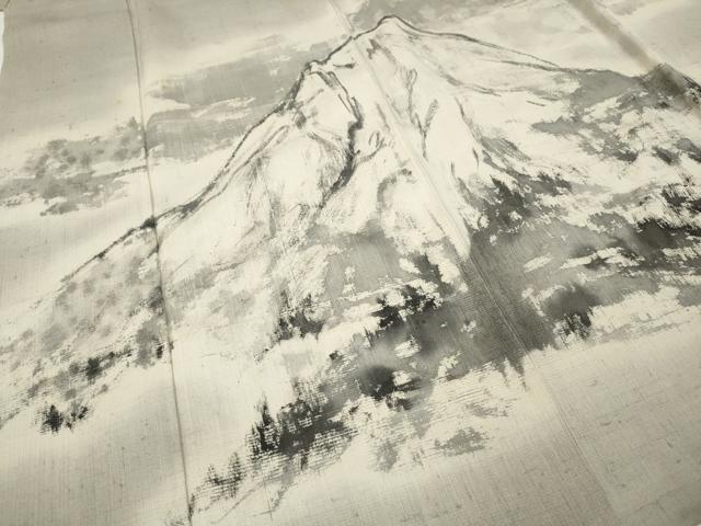 平和屋着物●訪問着　作家物　紬地　手描き　遠山文　正絹　逸品　CAAY4961ut