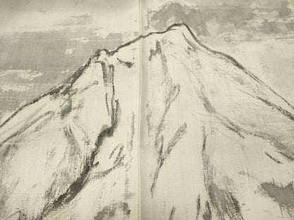 平和屋着物●訪問着　作家物　紬地　手描き　遠山文　正絹　逸品　CAAY4961ut