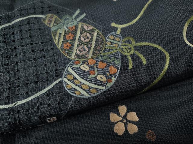 平和屋着物●中国三大刺繍 スワトウ刺繍 訪問着 本場大島紬 瓢箪花文 正絹 逸品 CAAY4967ut