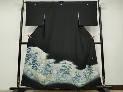 平和屋着物●十日町友禅作家 阿部佳雪 黒留袖 風景人物草花文 暈し染め 正絹 逸品 CAAY4993ut