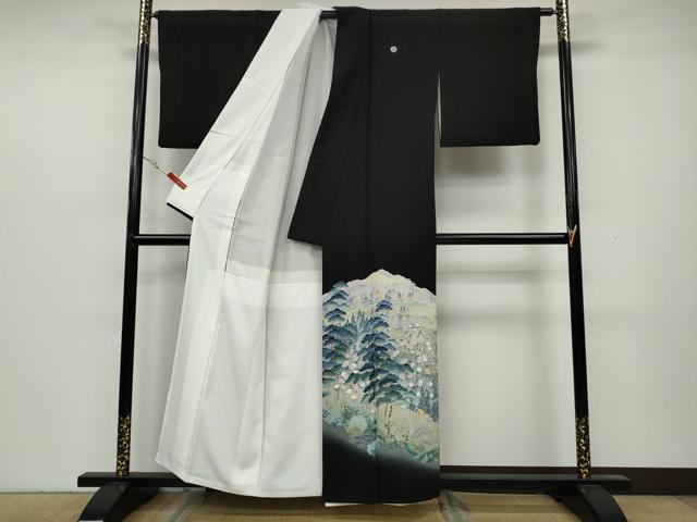 平和屋着物●十日町友禅作家 阿部佳雪 黒留袖 風景人物草花文 暈し染め 正絹 逸品 CAAY4993ut