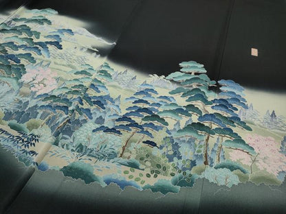 平和屋着物●十日町友禅作家 阿部佳雪 黒留袖 風景人物草花文 暈し染め 正絹 逸品 CAAY4993ut