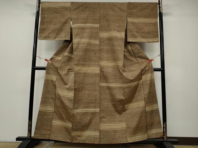 平和屋着物●上質な紬　横段文　正絹　逸品　CAAY5000ut