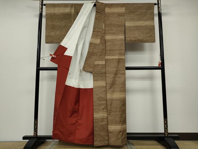 平和屋着物●上質な紬　横段文　正絹　逸品　CAAY5000ut