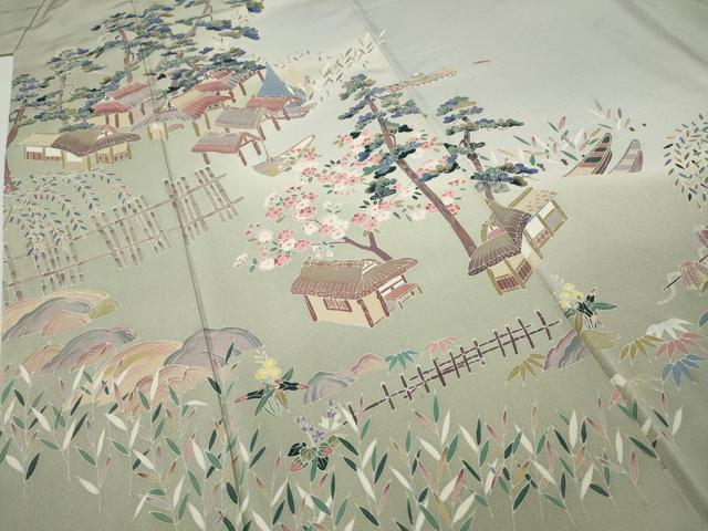 平和屋着物●訪問着 友禅 作家物 風景草花文 暈し染め 正絹 逸品 CAAY5010ut