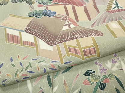 平和屋着物●訪問着 友禅 作家物 風景草花文 暈し染め 正絹 逸品 CAAY5010ut