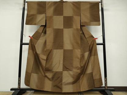 平和屋着物●上質な紬　格子柄　正絹　逸品　CAAY5033ut