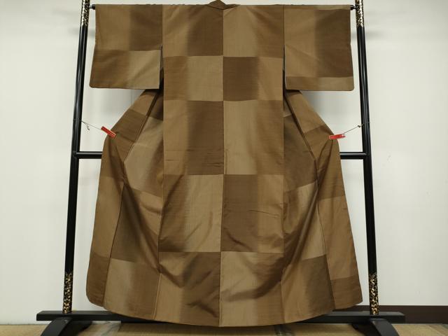 平和屋着物●上質な紬　格子柄　正絹　逸品　CAAY5033ut