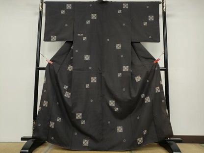 平和屋着物●上質な紬　格子柄　正絹　逸品　CAAY5045ut