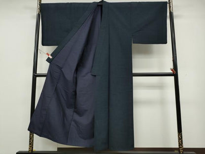 平和屋着物●男性　紬　アンサンブル　留紺色　正絹　逸品　CAAY5053ut
