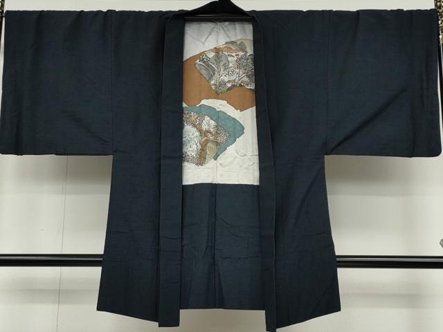 平和屋着物●男性　紬　アンサンブル　留紺色　正絹　逸品　CAAY5053ut