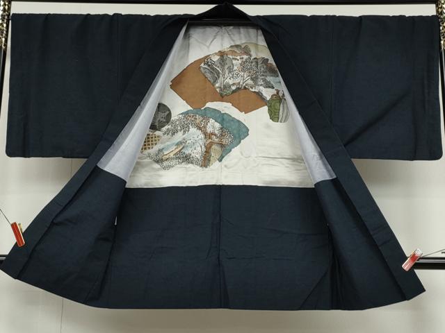 平和屋着物●男性　紬　アンサンブル　留紺色　正絹　逸品　CAAY5053ut