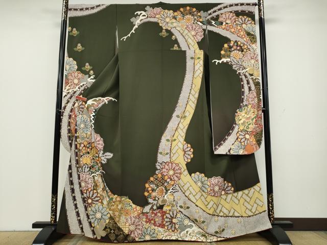 平和屋着物●豪華振袖 駒刺繍 鳳凰花文 暈し染め 金彩 正絹 逸品 CAAY5070ut