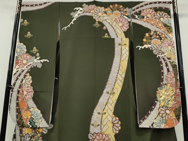 平和屋着物●豪華振袖 駒刺繍 鳳凰花文 暈し染め 金彩 正絹 逸品 CAAY5070ut