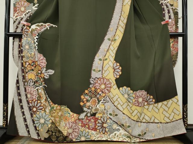 平和屋着物●豪華振袖 駒刺繍 鳳凰花文 暈し染め 金彩 正絹 逸品 CAAY5070ut