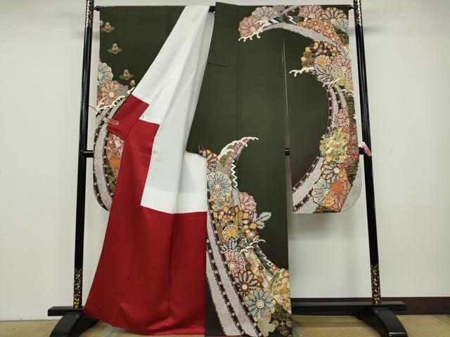 平和屋着物●豪華振袖 駒刺繍 鳳凰花文 暈し染め 金彩 正絹 逸品 CAAY5070ut