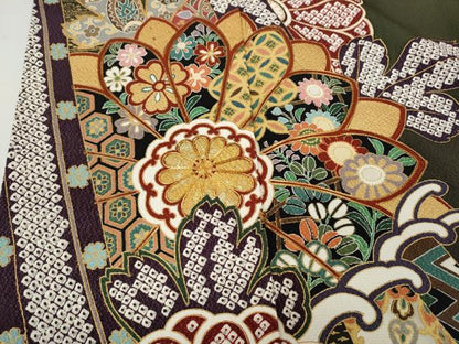 平和屋着物●豪華振袖 駒刺繍 鳳凰花文 暈し染め 金彩 正絹 逸品 CAAY5070ut