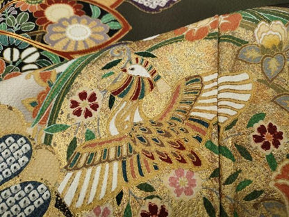 平和屋着物●豪華振袖 駒刺繍 鳳凰花文 暈し染め 金彩 正絹 逸品 CAAY5070ut