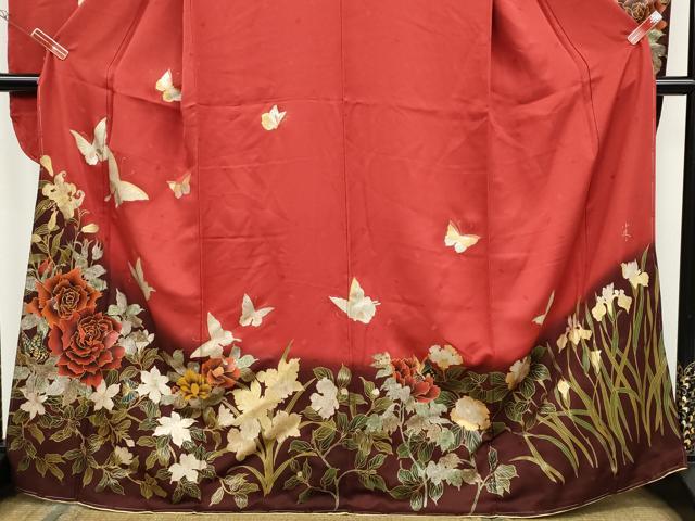 平和屋着物●パリコレクション ファッションモデル・デザイナー 山口小夜子 振袖 舞蝶花文 暈し染め 金銀彩 正絹 逸品 CAAY5090ut