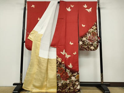 平和屋着物●パリコレクション ファッションモデル・デザイナー 山口小夜子 振袖 舞蝶花文 暈し染め 金銀彩 正絹 逸品 CAAY5090ut