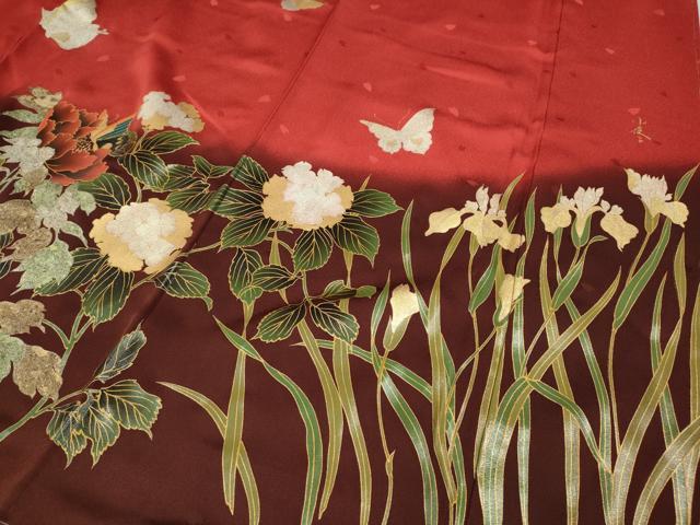 平和屋着物●パリコレクション　ファッションモデル・デザイナー　山口小夜子　振袖　舞蝶花文　暈し染め　金銀彩　正絹　逸品　CAAY5090ut 平和屋着物○パリコレクション ファッションモデル・デザイナー 山口