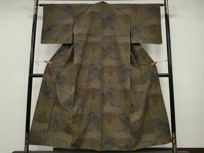 平和屋着物●上質な紬 雲重ね吉祥草花文 正絹 逸品 CAAY5109ut