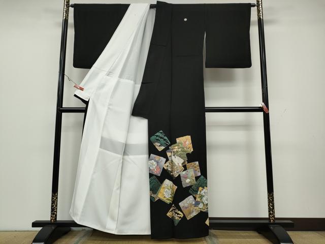 平和屋着物●豪華黒留袖　破れ色紙鶴草花文　金銀彩　正絹　逸品　CAAY5151ut