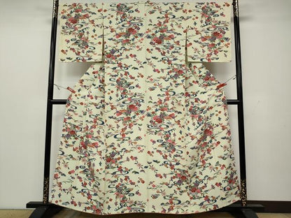 平和屋着物●上質な小紋　型染め　流水飛鳥花文　正絹　逸品　CAAY5159ut