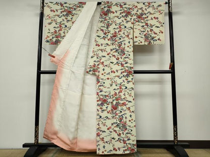 平和屋着物●上質な小紋　型染め　流水飛鳥花文　正絹　逸品　CAAY5159ut
