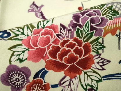 平和屋着物●上質な小紋　型染め　流水飛鳥花文　正絹　逸品　CAAY5159ut