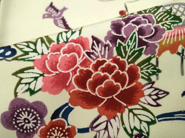 平和屋着物●上質な小紋　型染め　流水飛鳥花文　正絹　逸品　CAAY5159ut