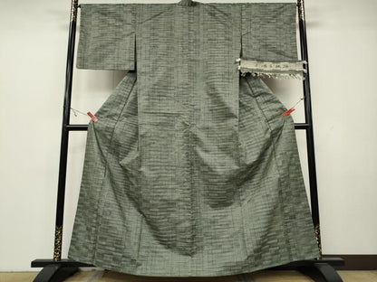 平和屋着物●本場手織紬 格子柄 反端付き 正絹 逸品 CAAY5170ut