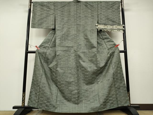 平和屋着物●本場手織紬 格子柄 反端付き 正絹 逸品 CAAY5170ut