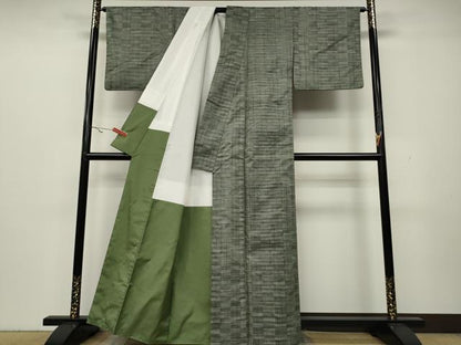 平和屋着物●本場手織紬 格子柄 反端付き 正絹 逸品 CAAY5170ut