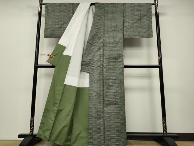 平和屋着物●本場手織紬 格子柄 反端付き 正絹 逸品 CAAY5170ut