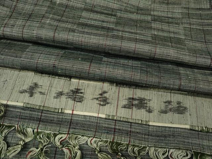 平和屋着物●本場手織紬 格子柄 反端付き 正絹 逸品 CAAY5170ut