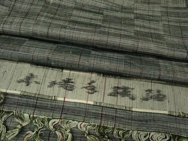 平和屋着物●本場手織紬 格子柄 反端付き 正絹 逸品 CAAY5170ut