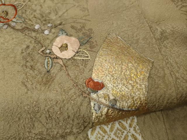 平和屋着物●訪問着　刺繍　地紙枝椿文　金彩　正絹　逸品　CAAY5186ut