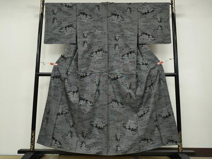 平和屋着物●本場大島紬　9マルキ　風景草木文　正絹　逸品　未使用　CAAY5192ut
