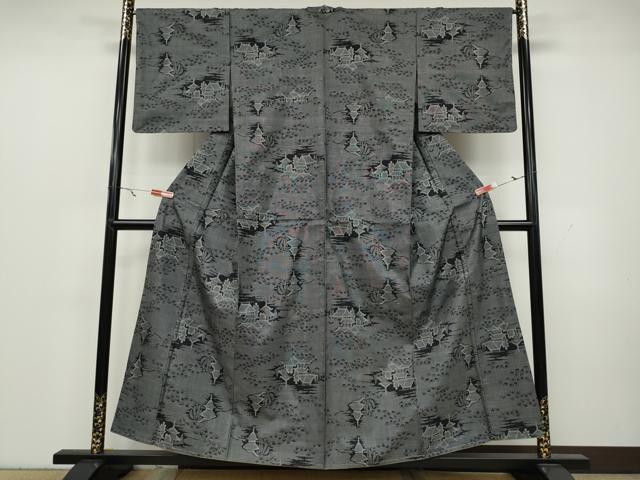 平和屋着物●本場大島紬　9マルキ　風景草木文　正絹　逸品　未使用　CAAY5192ut