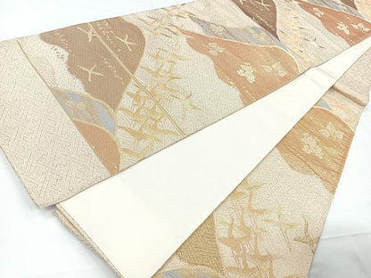 平和屋着物◎六通柄袋帯　飛鶴文　金糸　正絹　逸品　CAAY5207nb