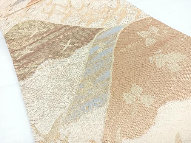 平和屋着物◎六通柄袋帯　飛鶴文　金糸　正絹　逸品　CAAY5207nb