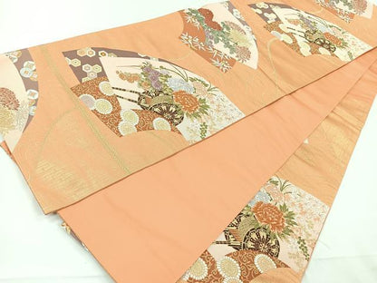 平和屋着物◎六通柄袋帯 唐織 慶長流曲抄 金糸 正絹 逸品 CAAY5210nb