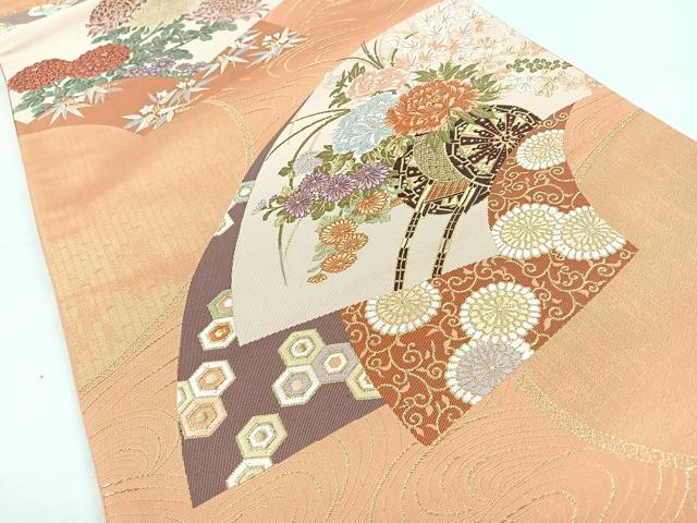 平和屋着物◎六通柄袋帯 唐織 慶長流曲抄 金糸 正絹 逸品 CAAY5210nb