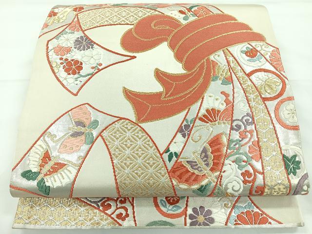 平和屋着物◎六通柄袋帯　唐織　束ね熨斗舞蝶花鳥文　金銀糸　正絹　逸品　CAAY5226nb