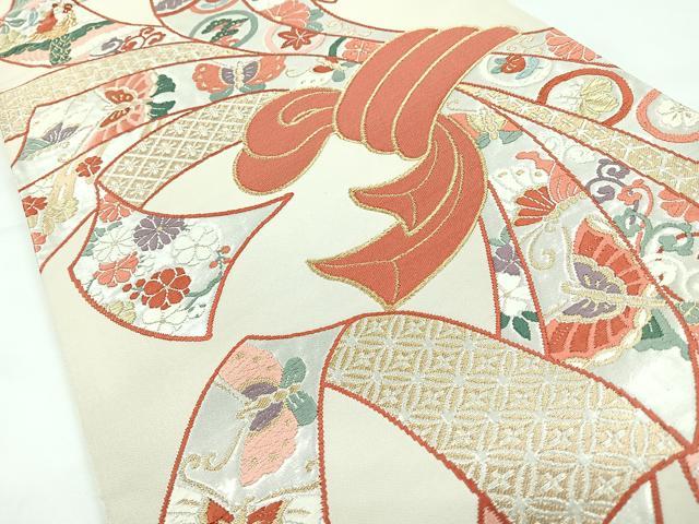 平和屋着物◎六通柄袋帯　唐織　束ね熨斗舞蝶花鳥文　金銀糸　正絹　逸品　CAAY5226nb